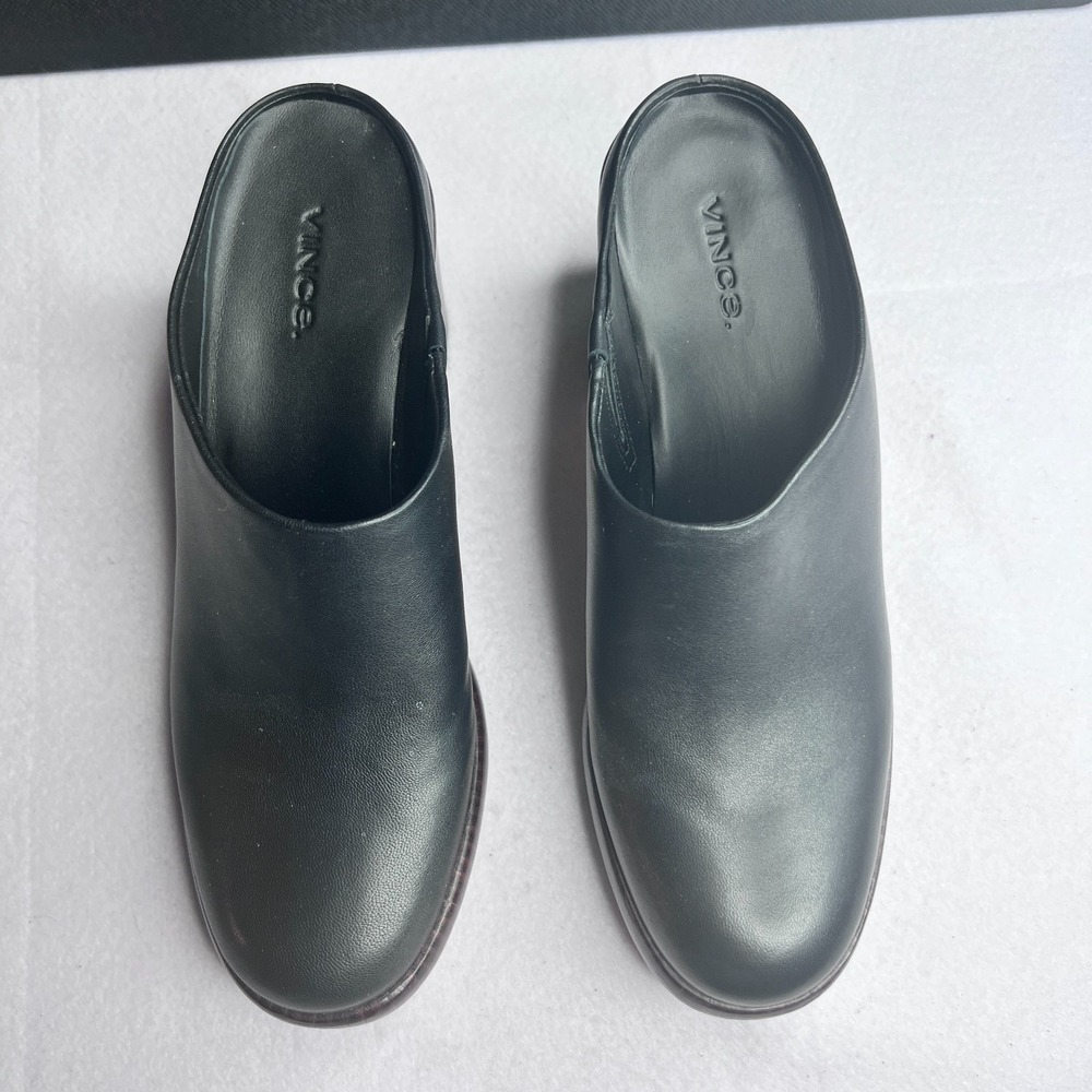Vince Navina Women's Black Leather Platform Clog Heels Size 8.5‎ - Picture 3 of 16